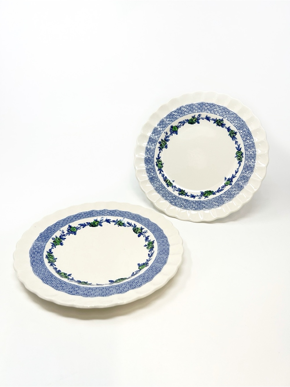 Copeland Spode Blue Belle Set of 2 Salad Plates Basketweave Antique Vintage